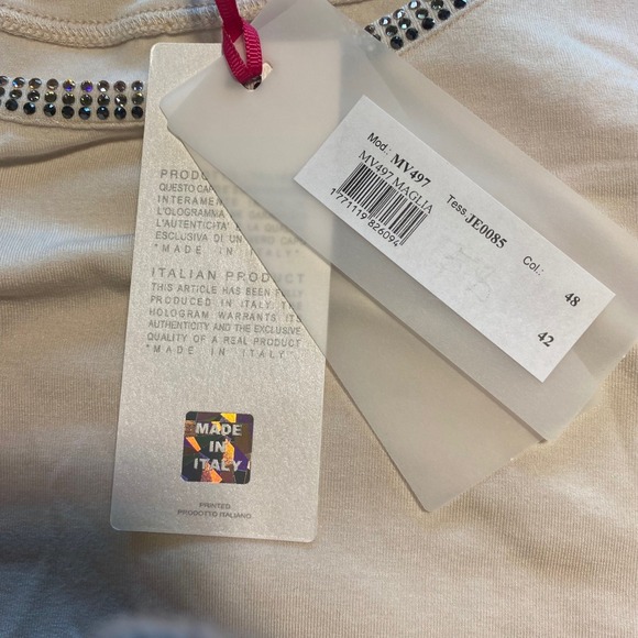 VDP Collection Maglia Rhinestone Embellished LongSleeve TunicDress Cream Size 6 - Picture 5 of 8